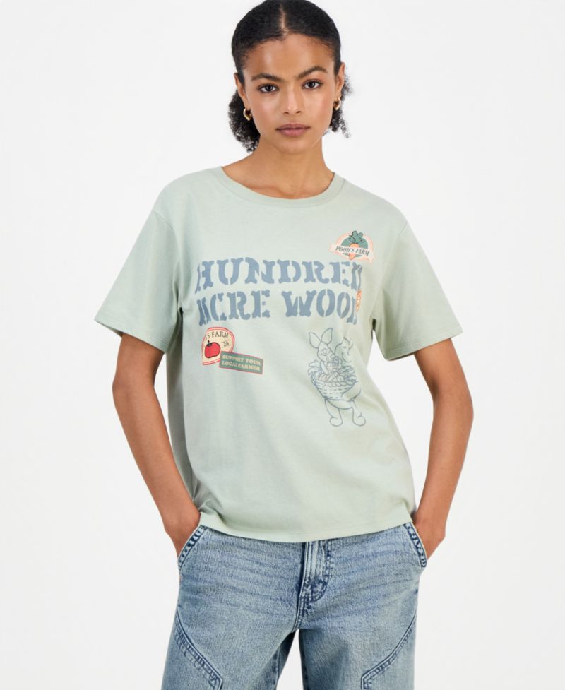 Juniors' Pooh Hundred-Acre-Wood Graphic T-Shirt