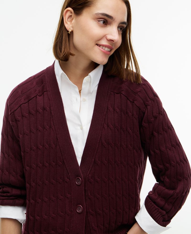 Women's Oversized Cable-Knit V-Neck Cardigan