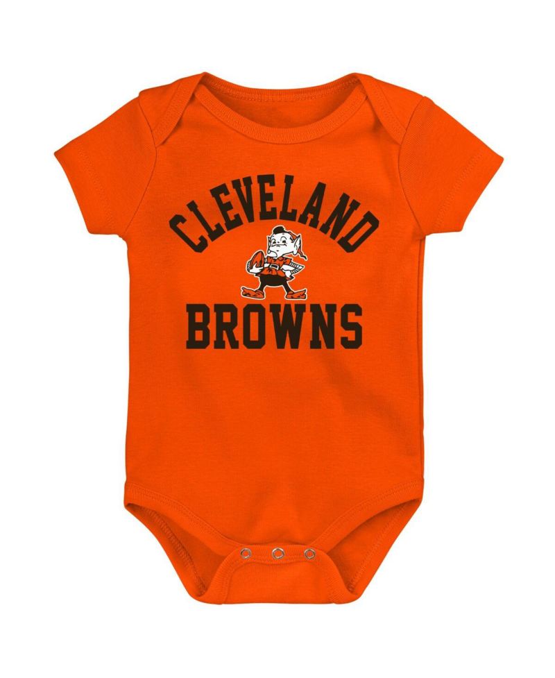 Baby Boys and Girls Brown, Orange, Heather Gray Cleveland Browns Three-Pack Eat, Sleep and Drool Retro Bodysuit Set