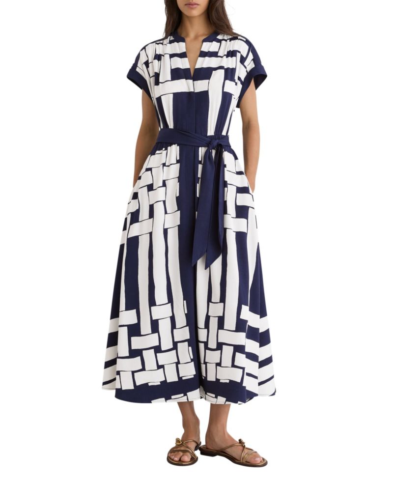 Women's Samira A-Line Short-Sleeve Scarf-Print Midi Dress