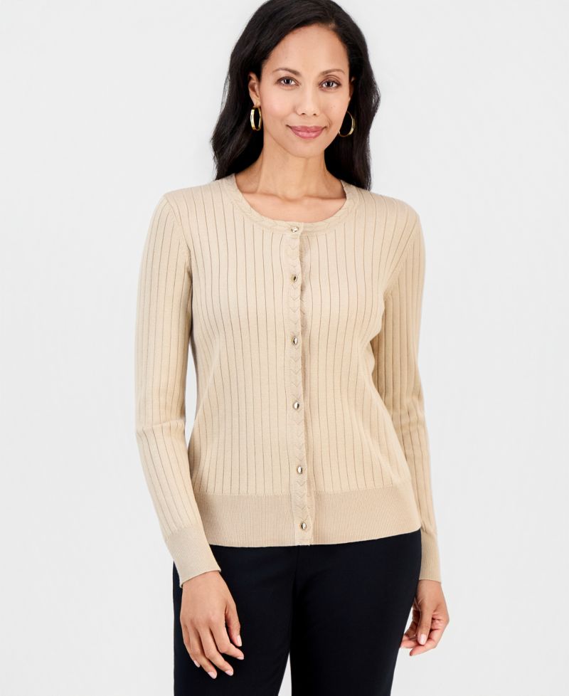 Petite Ribbed Button-Down Cardigan Sweater