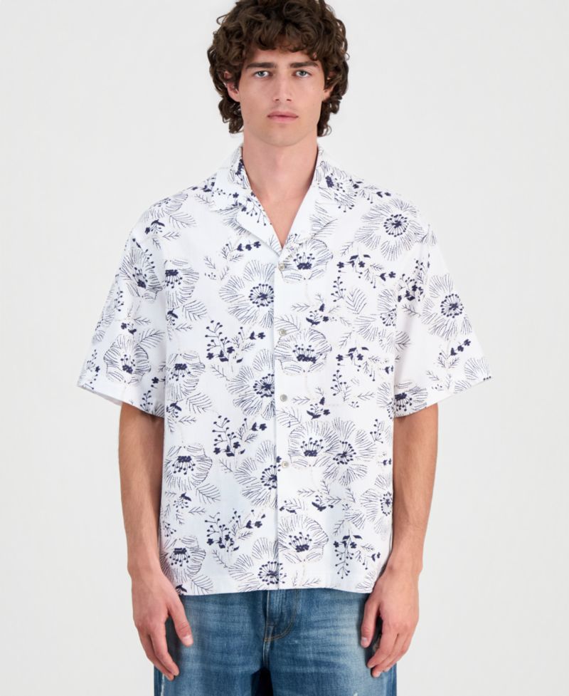 Men's Allover Embroidery Button-Up Shirt
