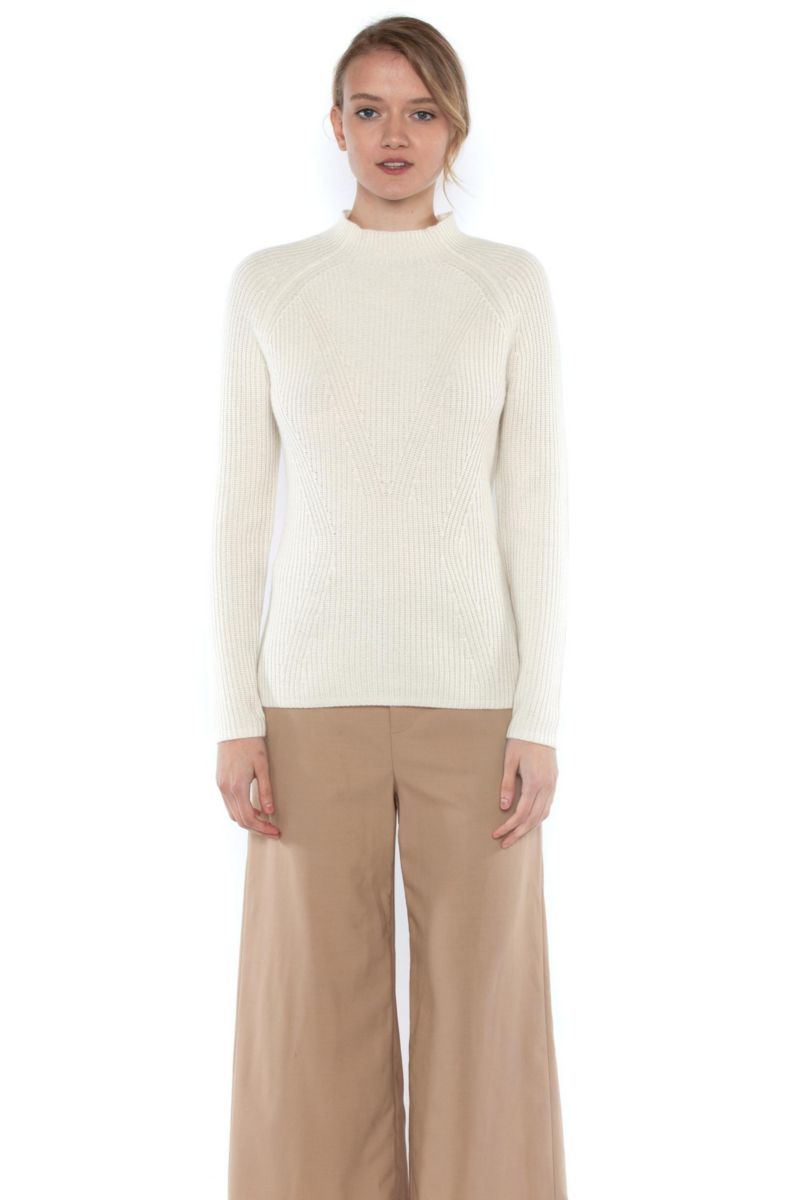 Women's 100% Pure Cashmere Long Sleeve Chunky Rib Funnel Neck Sweater