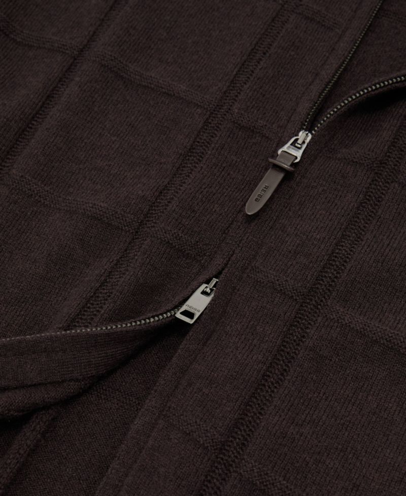 Men's Martindale Check-Textured Zip-Through Wool Cardigan