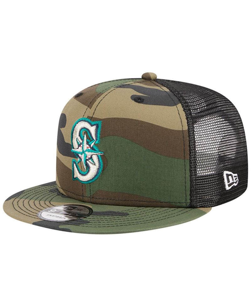 Men's Camo Seattle Mariners Woodland Camo Trucker 9FIFTY Snapback Hat