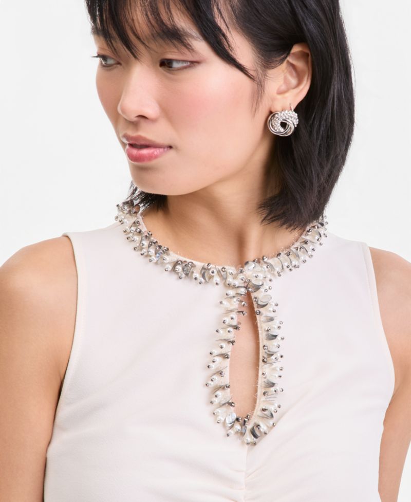 Women's Sleeveless Jewelry-Embellished Midi Dress