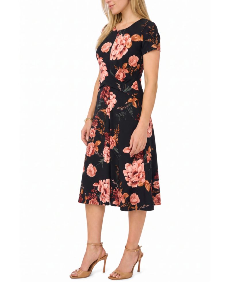 Petite Twist Waist Floral A-Line Midi Dress