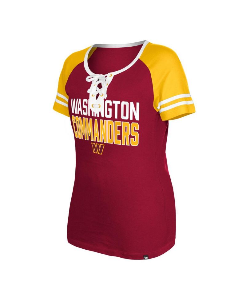 Women's Burgundy Washington Commanders Raglan Lace-Up T-shirt