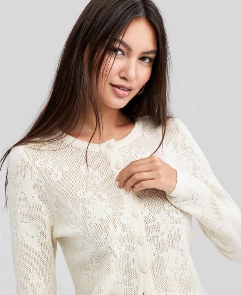 Petite Lace Knit Cardigan Sweater