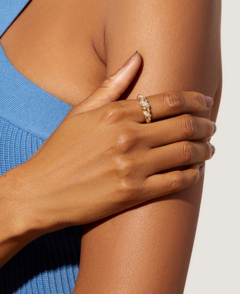 Cubic Zirconia Rope Pav&eacute; Twisted Ring