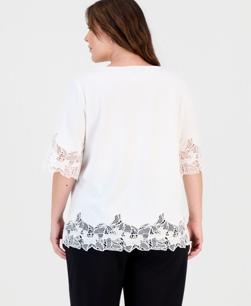 Plus Size Lace-Trim Asymmetrical-Hem Blouse