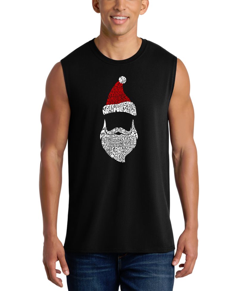 Men's Santa Beard Hat Christmas Word Art Graphic Tank Top
