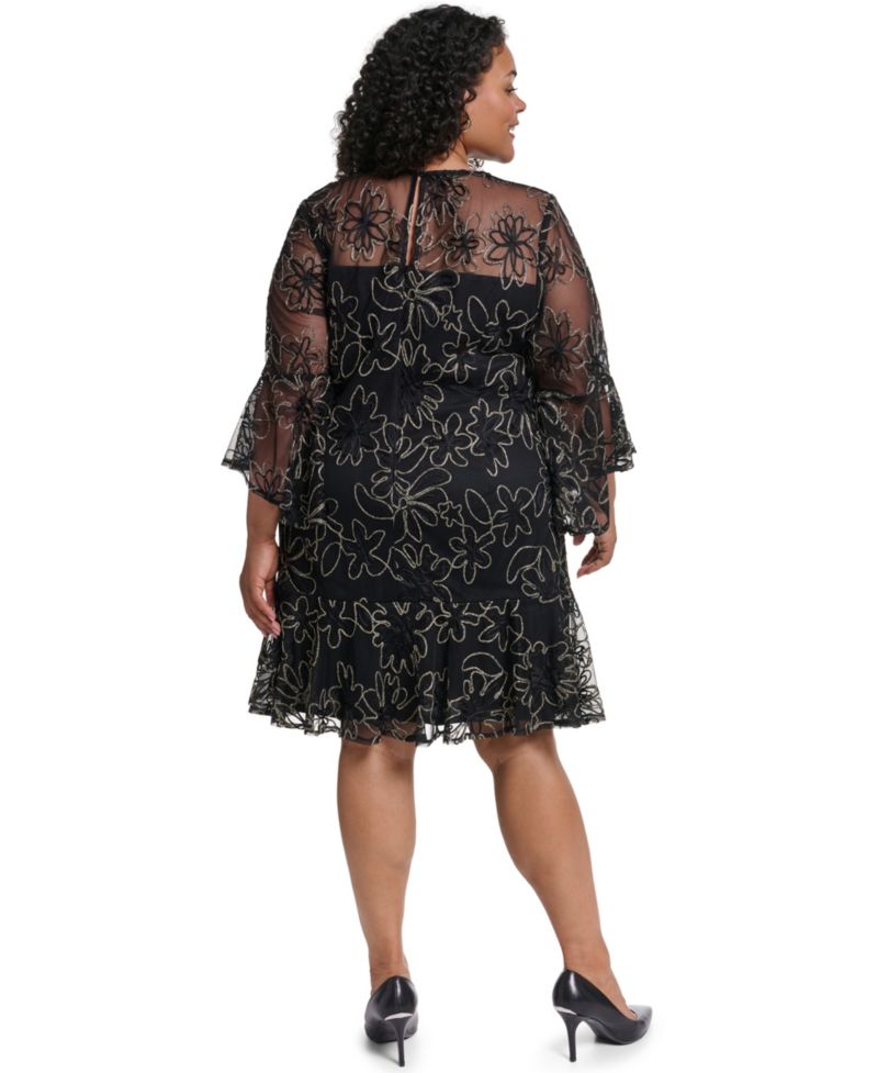 Petite A-Line Bell-Sleeve Floral-Print Dress