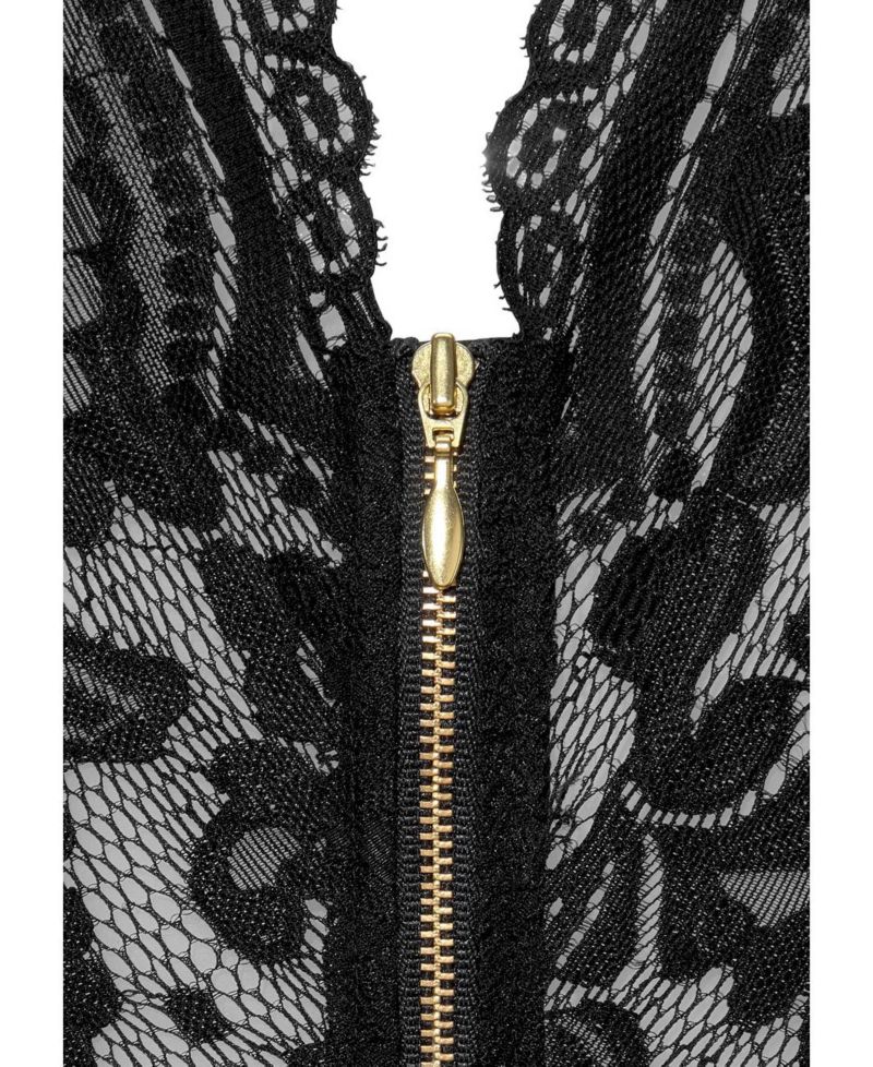 Women's Plunge Zipper Detail Lace Lingerie Teddy