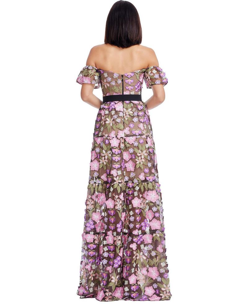 Women's Lara Off-the-Shoulder Sweetheart 3D Floral Embroidered Tiered Gown