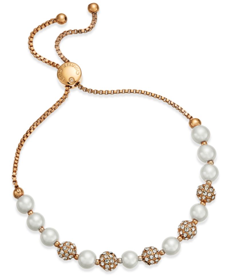Pav&eacute; & Imitation Pearl Slider Bracelet