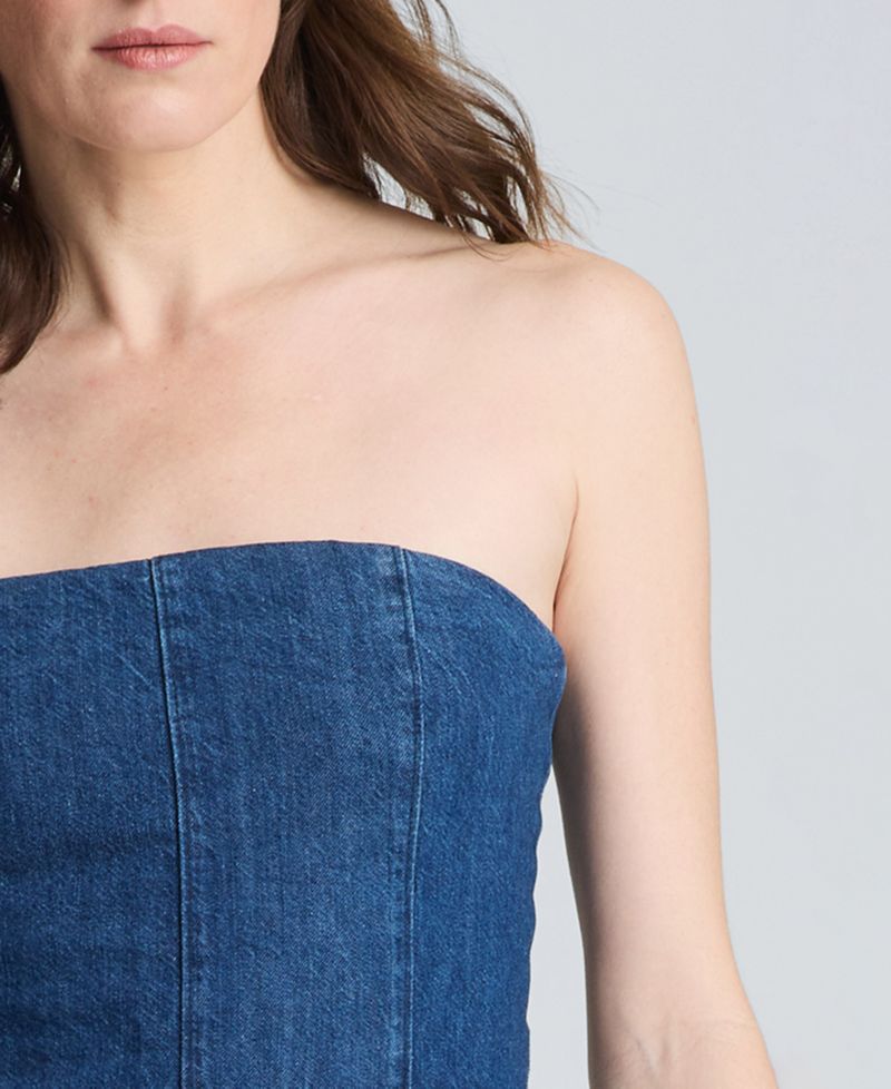 Women's Strapless Bustier Denim Midi Dress