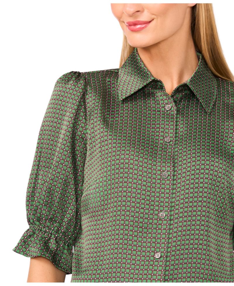 Women's Balloon Short Sleeves Button Down Shirt