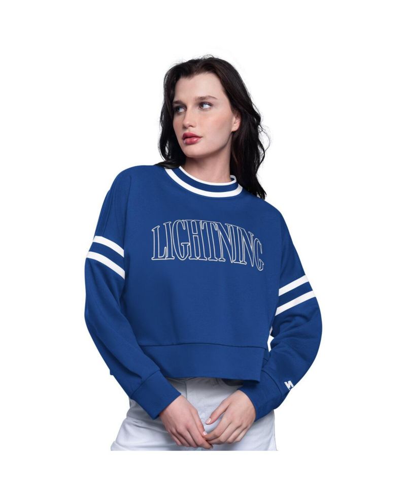 Women's Blue Tampa Bay Lightning Power Play Cropped Pullover Sweatshirt
