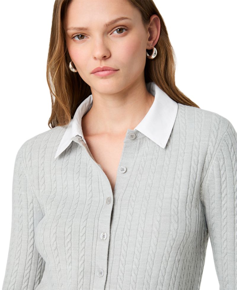 Women's Cable-Knit Collared Cardigan Sweater