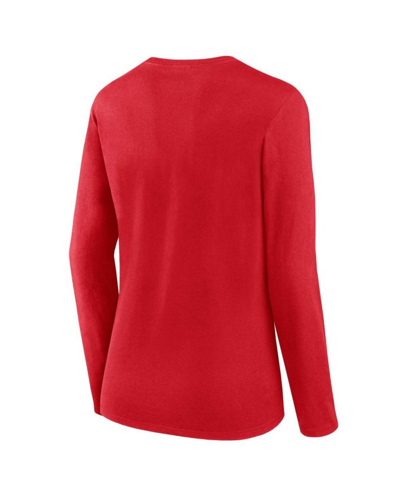Women's Red Washington Nationals Run The Bases Long Sleeve T-Shirt & Cuffed Knit Hat with Pom Combo Set