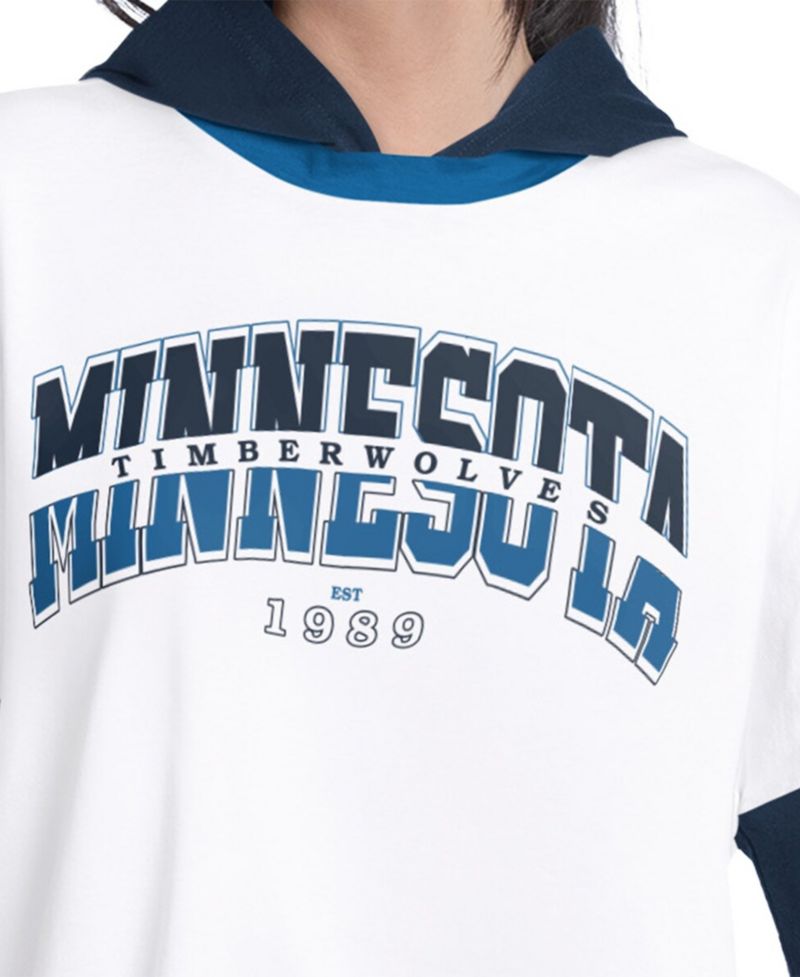 Women's White/Navy Minnesota Timberwolves Key Player Oversized Hooded Long Sleeve T-Shirt