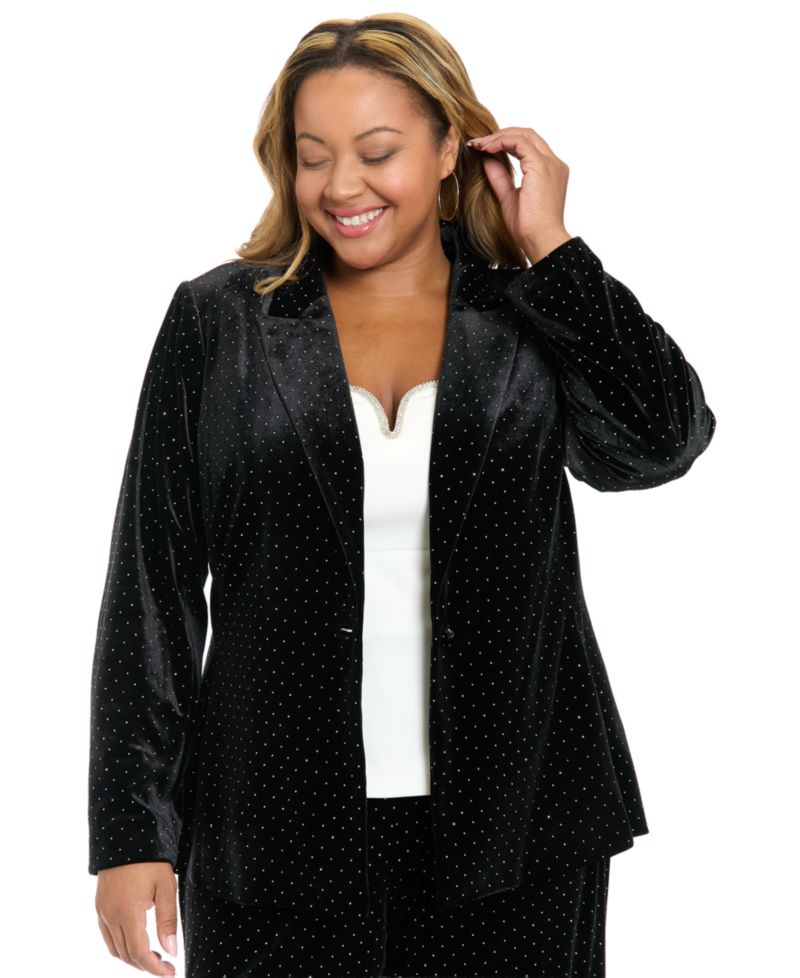 Plus Size Embellished Long-Sleeve Blazer Jacket