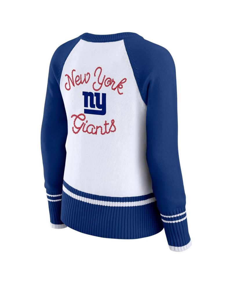 Women's White/Royal New York Giants Color Block Raglan Sweater