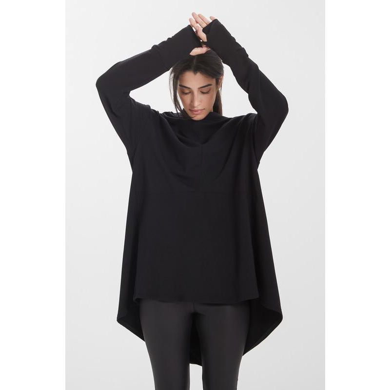 Women's Firenze High-Low Hem Dropped-Shoulder Hoodie with Thumbholes