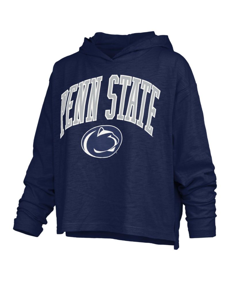 Women's Navy Penn State Nittany Lions Nelson Arch Over Logo Long Sleeve Hooded Slub T-Shirt