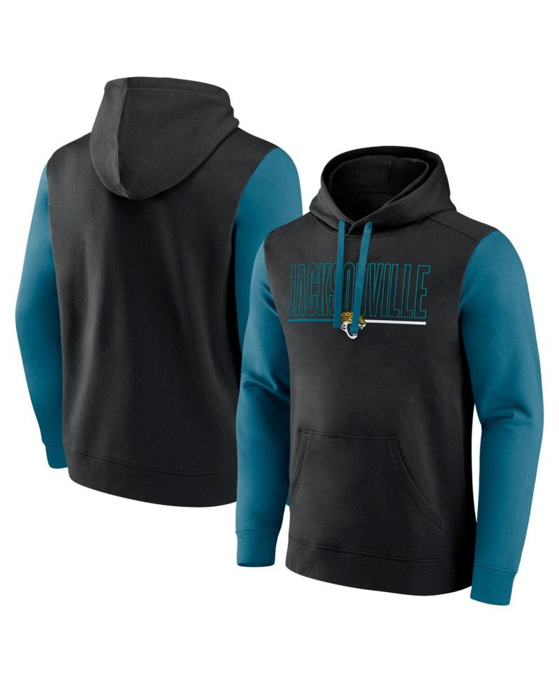 Men's Black/Teal Jacksonville Jaguars Outline Pullover Hoodie