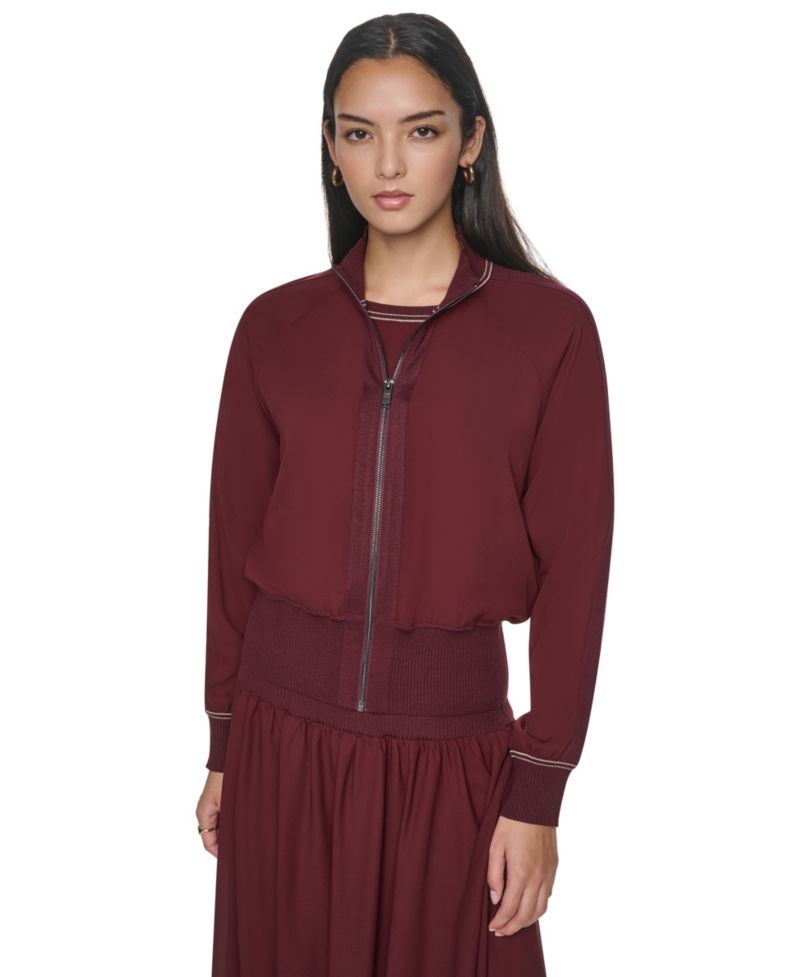 Women's Lightweight Mixed-Media Contrast-Stitch Jacket