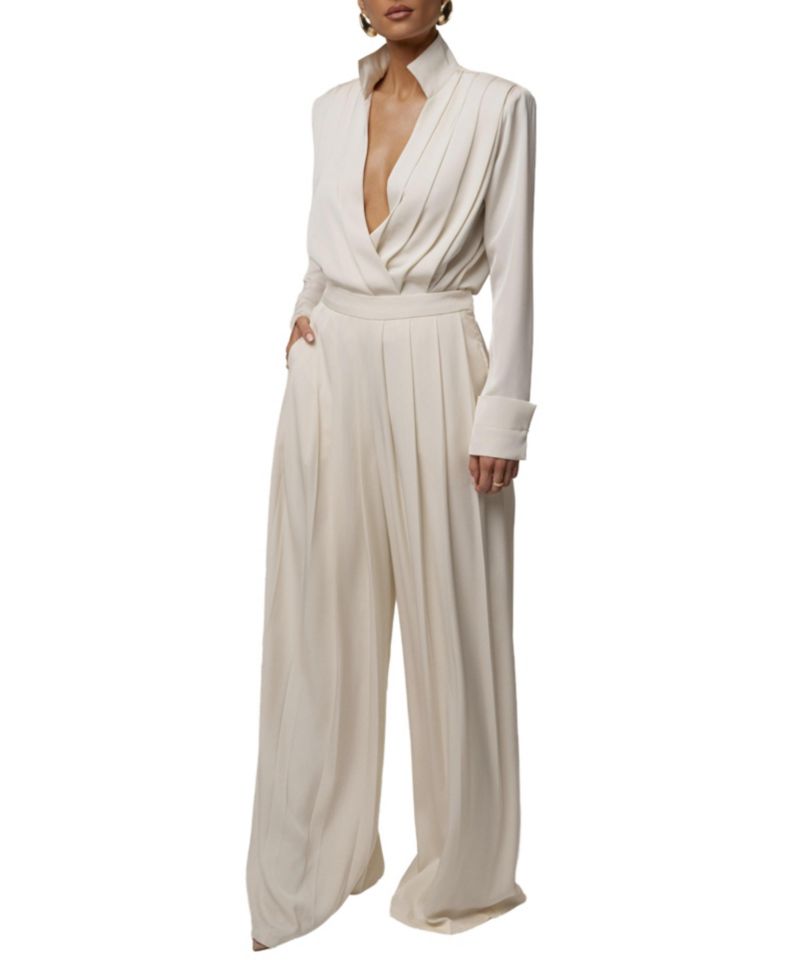 Women's Visionary Pleated Deep-Plunge Long-Sleeve Bodysuit