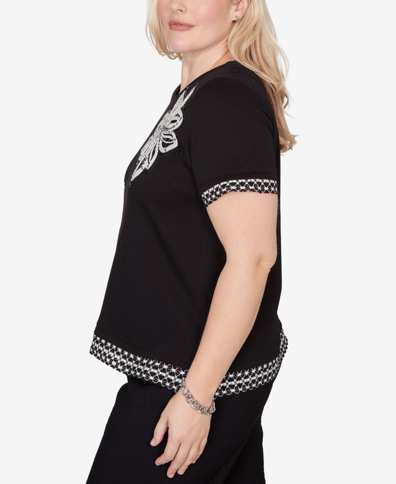 Women's Crowd Pleaser Flower Sequin Lace Border Top