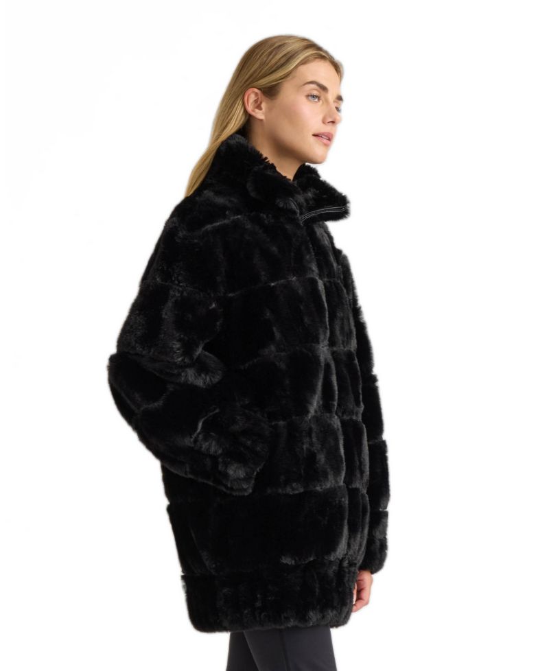Women's faux fux zip Jacket With Elastic Waistband and Cuffs
