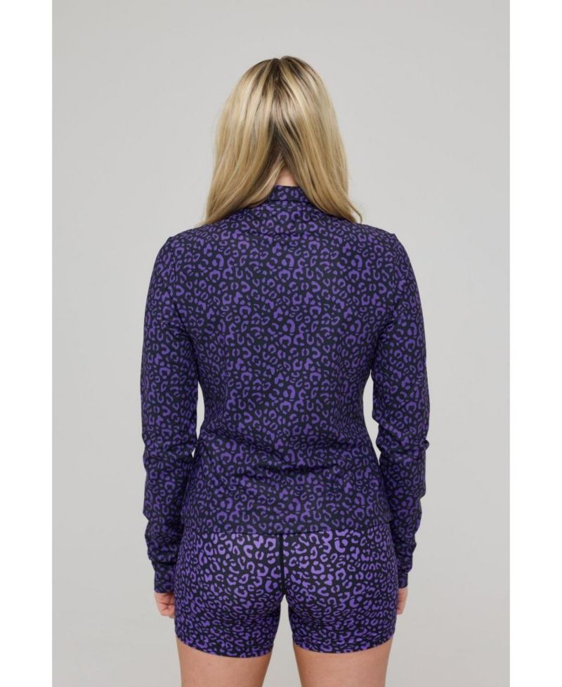 Women's Infinite Cropped Zipped Jacket - Purple Leopard