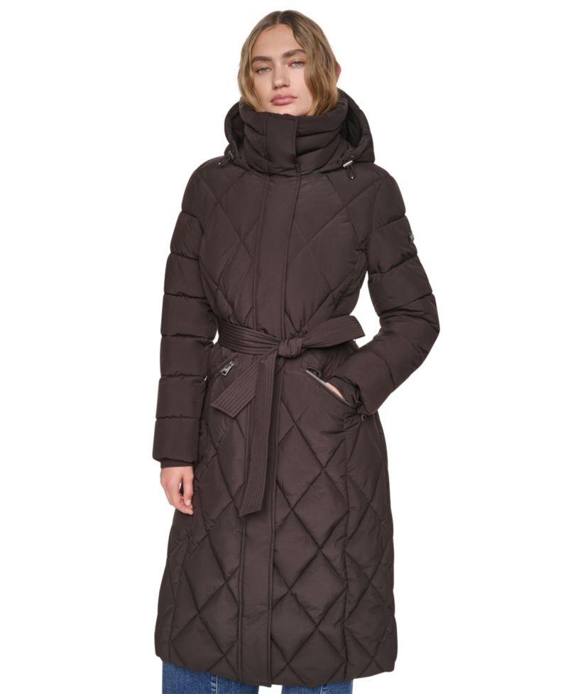Women's Long Belted Quilted Puffer Coat