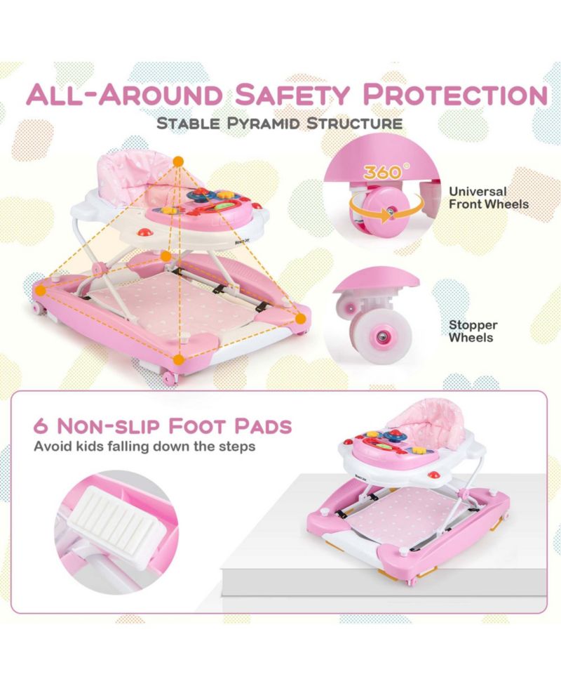 6 in 1 Baby Walker Adjustable Toddler Activity Center with Music Tray