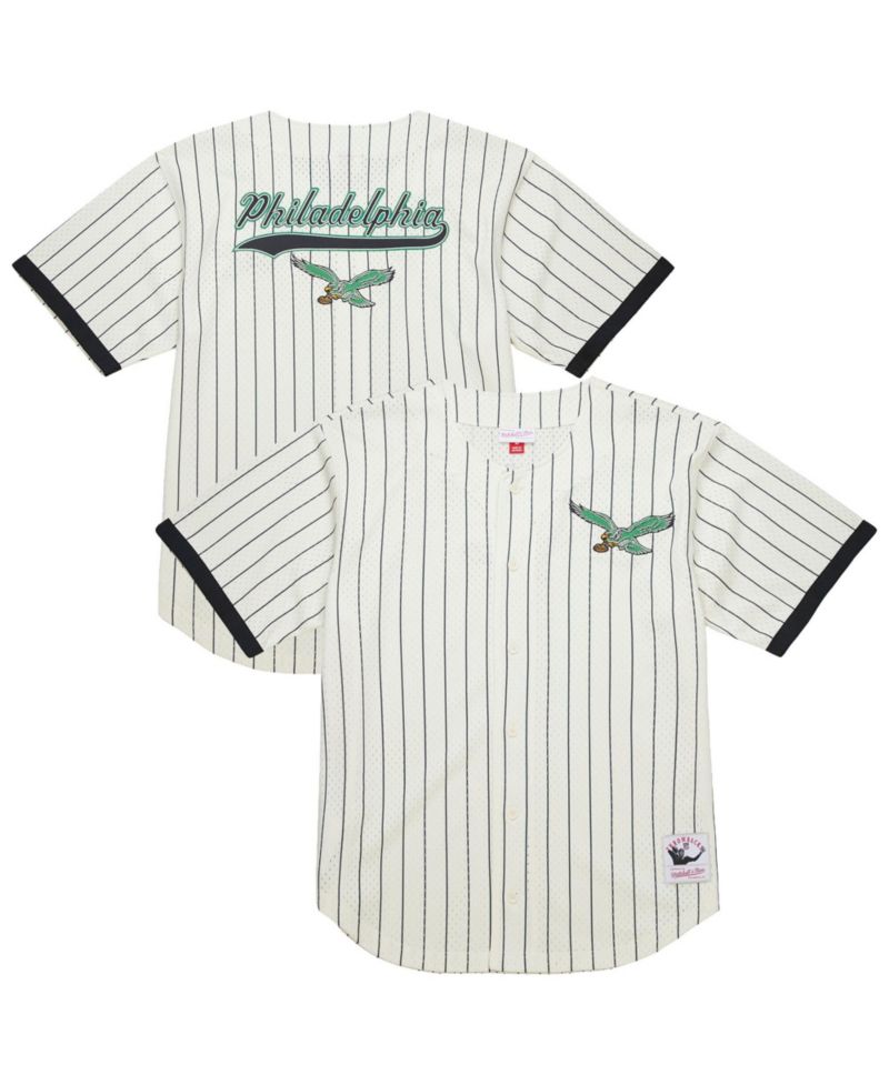 Men's Mitchell Ness Cream Philadelphia Eagles Big & Tall Heavyweight Mesh Button-Up Fashion Jersey