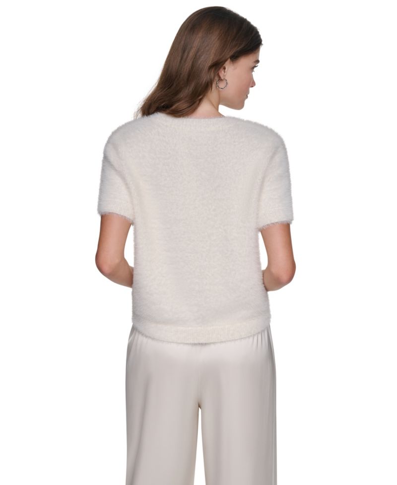 Petite Short-Sleeve Brushed-Knit Fitted Cardigan