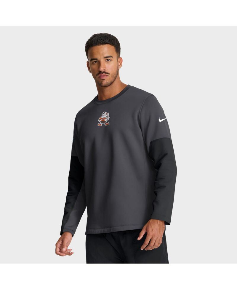 Men's Anthracite Cleveland Browns Sideline Scripted to Win Performance Long Sleeve T-Shirt