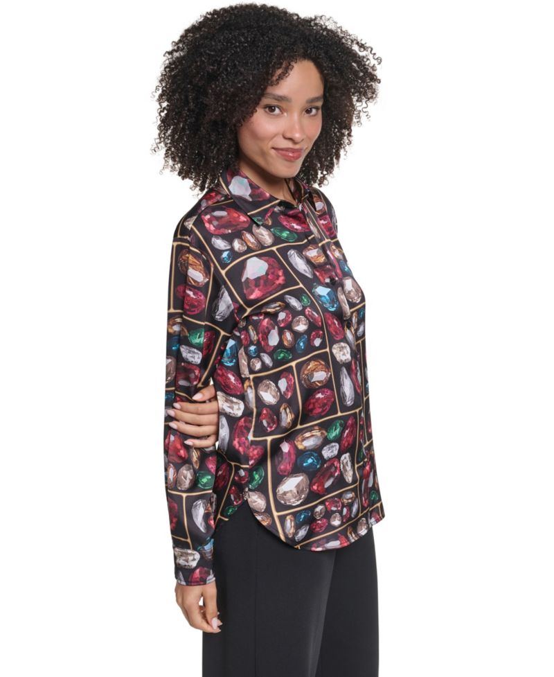 Women's Collared Button-Up Long-Sleeve Blouse