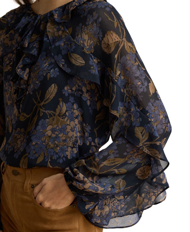 Petite Ruffle-Trim Long-Sleeve Blouse