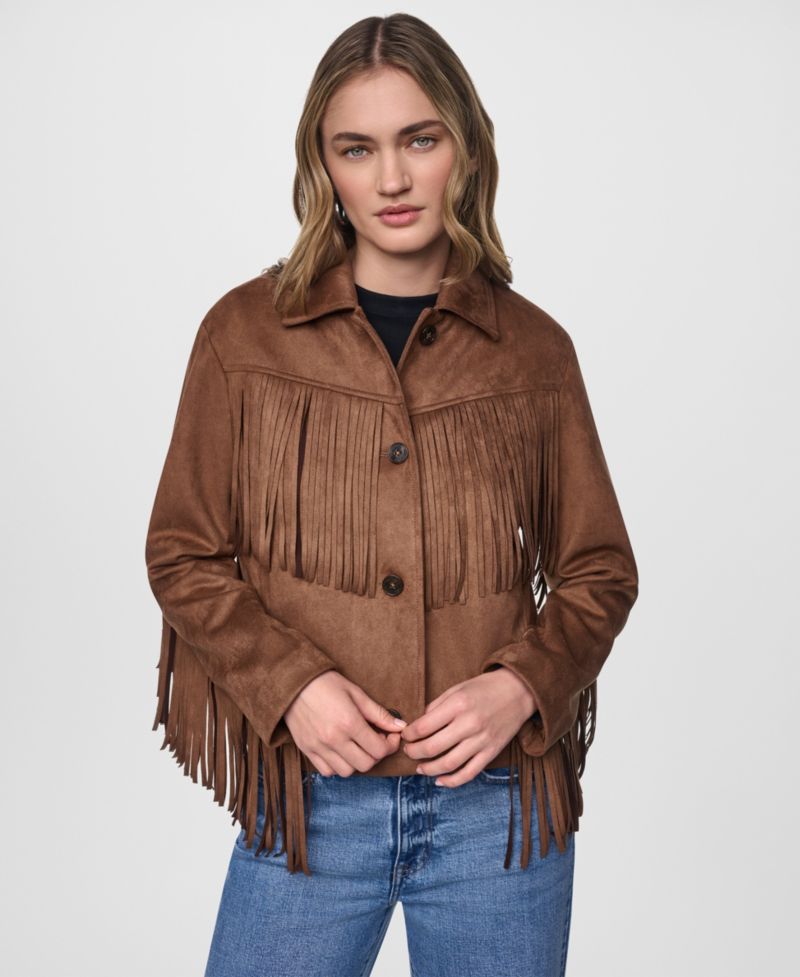 Women's Fringe Detail Collared Button-Front Jacket