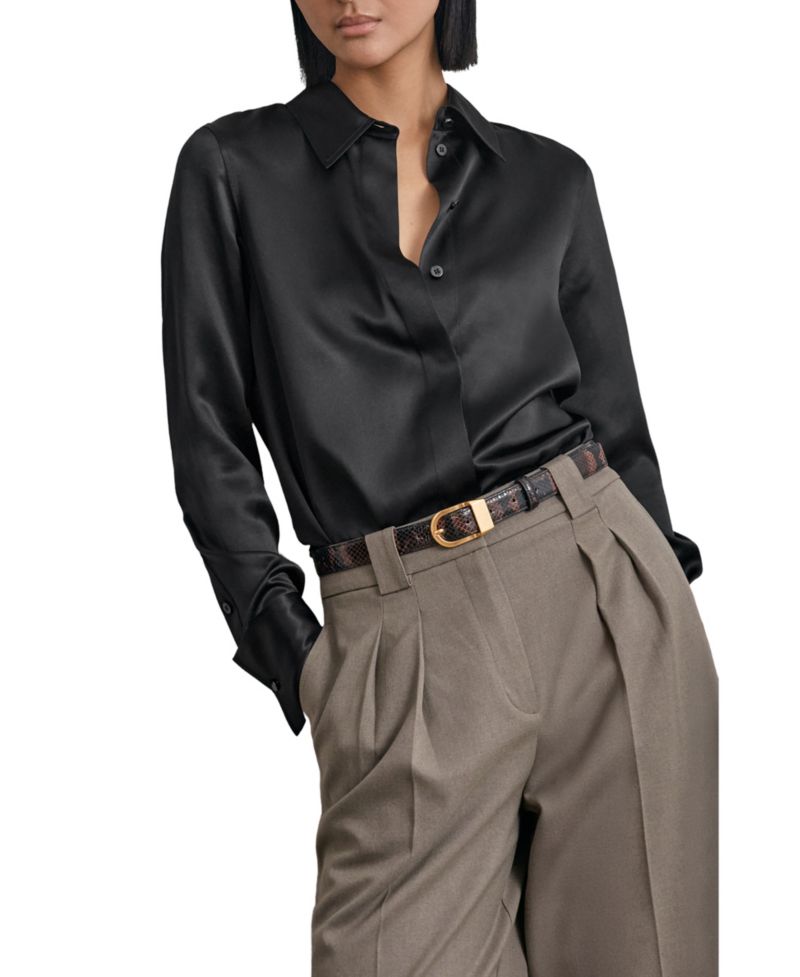 Women's Ameira Silk-Satin Concealed-Placket Shirt