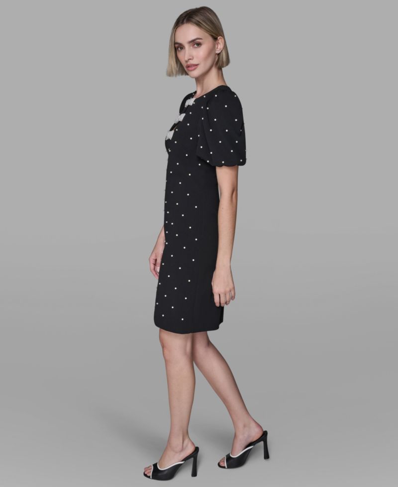 Women's Scuba Crepe Sheath Dress with Bow Details