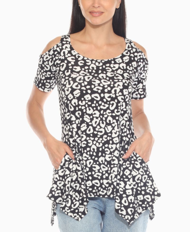 Women's Cold Shoulder Leopard Print Short Sleeve Top