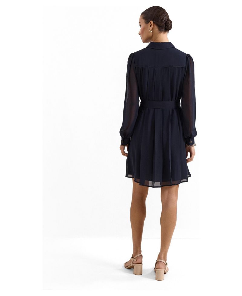 Women's Pleated Zip Long-Sleeve Mini Dress