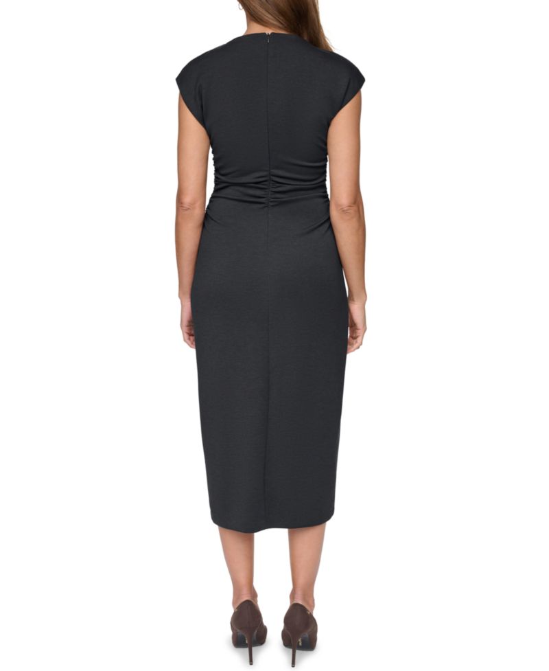 Women's Funnel Neck Shirred Waist Bodycon Dress