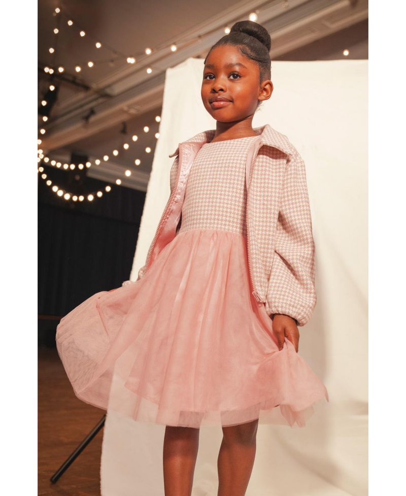Little and Big Girl 6-14Y Bomber Jacket Houndstooth